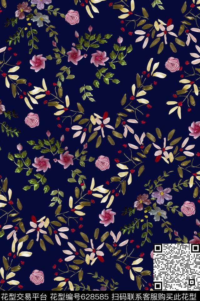 花卉丝带花立体花卉数码印花华亿平台下载（图片编号: 628585） - 瓦栏（Walan）