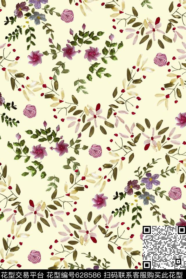 花卉丝带花立体花卉数码印花华亿平台下载（图片编号: 628586） - 瓦栏（Walan）