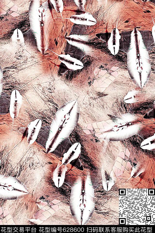 抽象纹理羽毛数码印花华亿平台下载（图片编号: 628600） - 瓦栏（Walan）