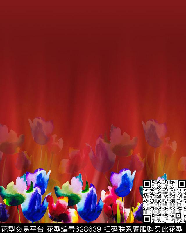 炫彩花卉渐变背景短装定位数码印花华亿平台下载（图片编号: 628639） - 瓦栏（Walan）