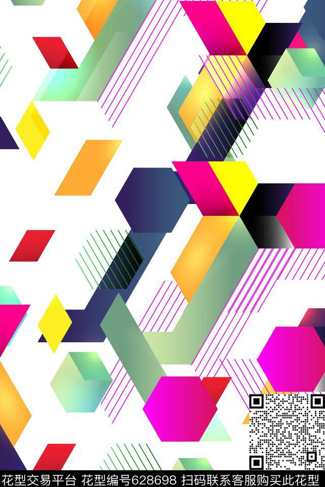 圆形格子线条数码印花华亿平台下载（图片编号: 628698） - 瓦栏（Walan）