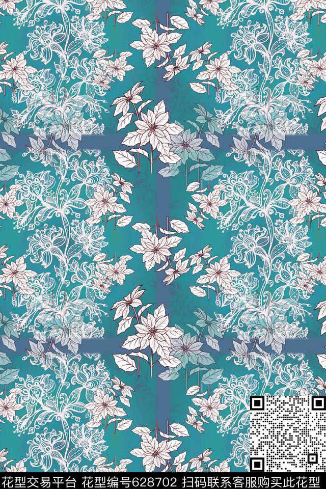 休闲组合花卉格子方块数码印花华亿平台下载（图片编号: 628702） - 瓦栏（Walan）