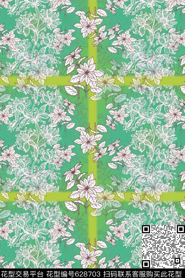 休闲组合花卉格子方块数码印花华亿平台下载（图片编号: 628703） - 瓦栏（Walan）
