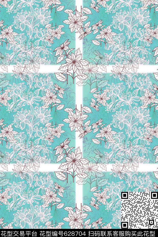 休闲组合花卉格子方块数码印花华亿平台下载（图片编号: 628704） - 瓦栏（Walan）