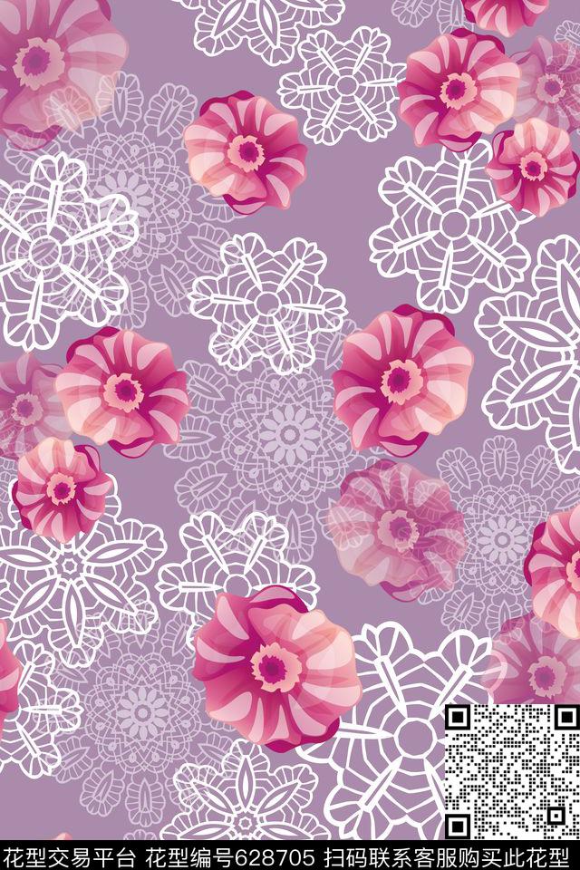 花朵组合花卉花卉数码印花华亿平台下载（图片编号: 628705） - 瓦栏（Walan）