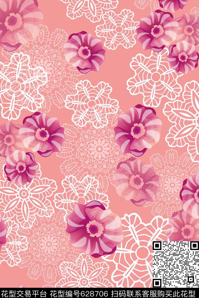 花朵组合花卉花卉数码印花华亿平台下载（图片编号: 628706） - 瓦栏（Walan）