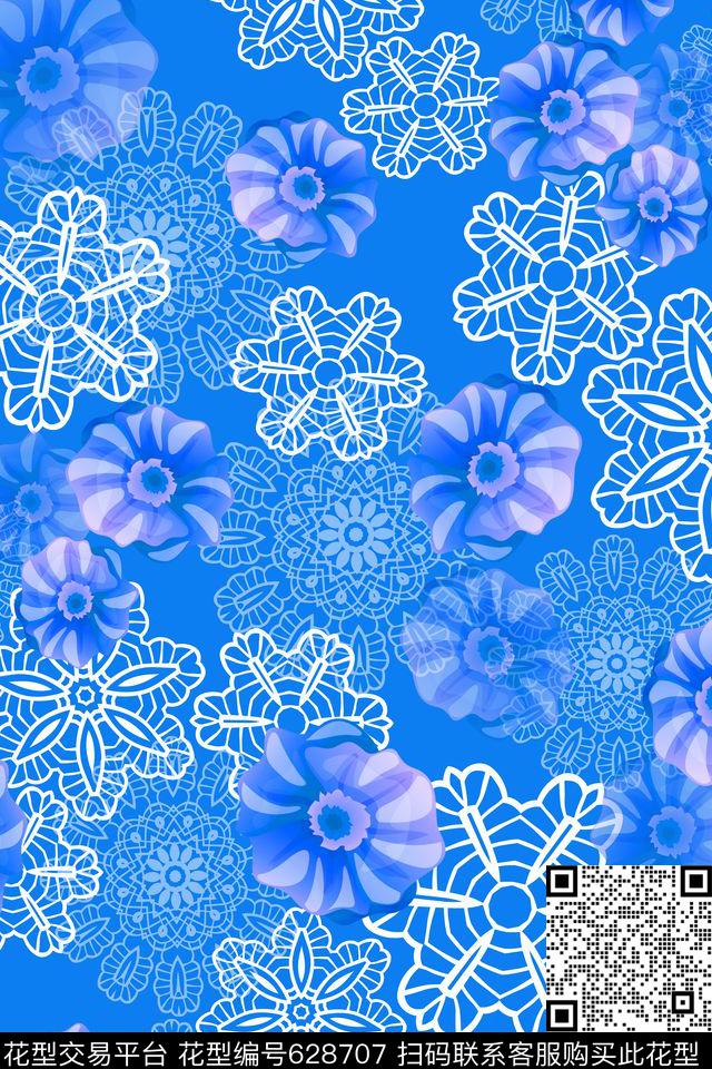 花朵组合花卉花卉数码印花华亿平台下载（图片编号: 628707） - 瓦栏（Walan）