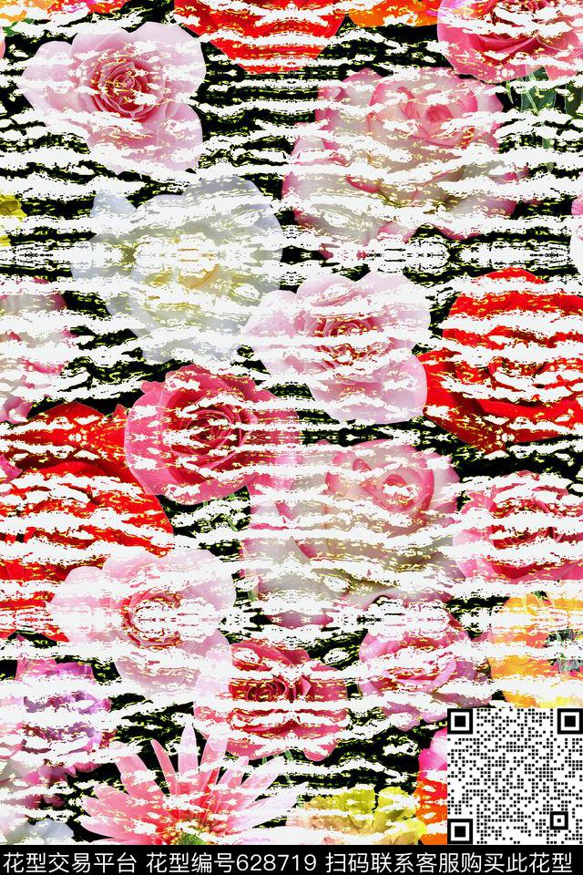 花卉肌理条纹数码印花华亿平台下载（图片编号: 628719） - 瓦栏（Walan）