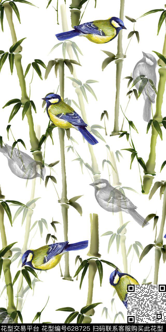 复古中国风竹子时尚鸟大气素雅女装华亿平台数码印花华亿平台下载（图片编号: 628725） - 瓦栏（Walan）
