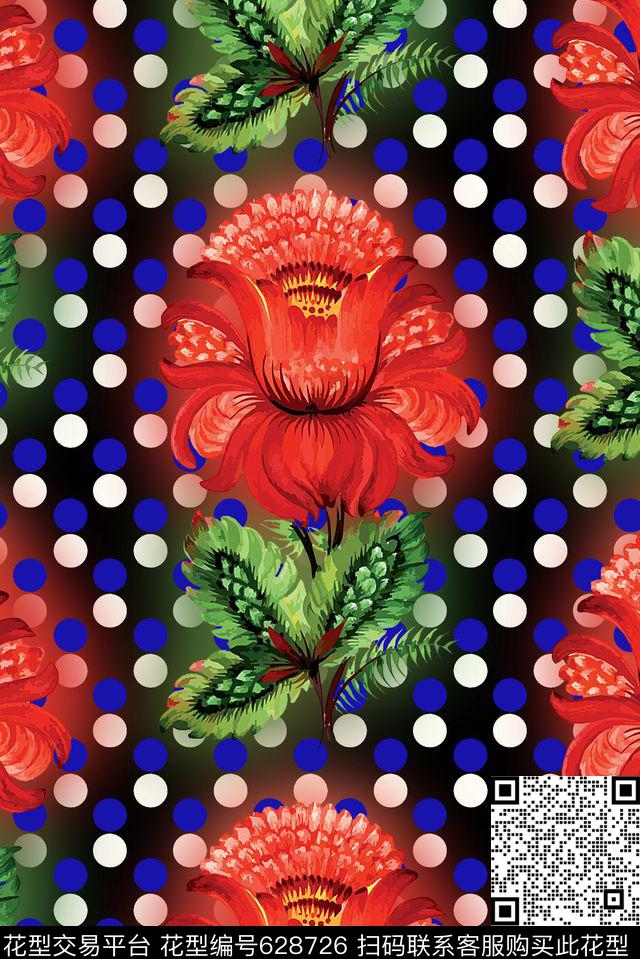 时尚潮流女装裙子花卉数码印花波点印花时尚大牌数码印花华亿平台下载（图片编号: 628726） - 瓦栏（Walan）