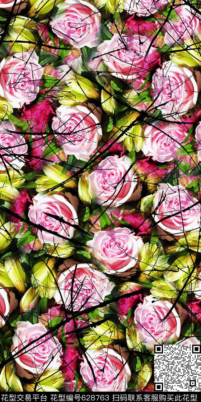 时尚绚丽玫瑰花女装花卉数码印花华亿平台下载（图片编号: 628763） - 瓦栏（Walan）