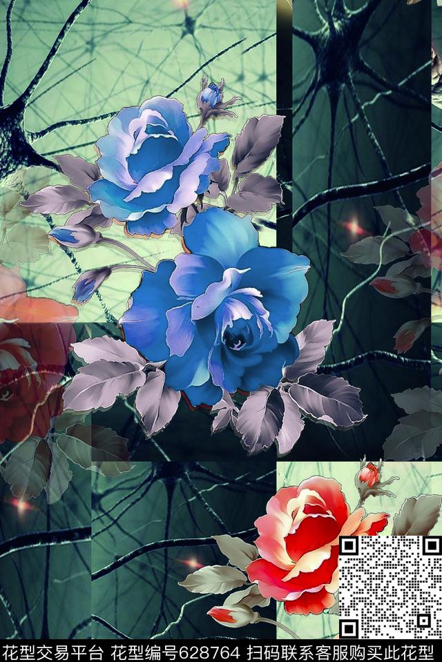 几何写意色块数码印花华亿平台下载（图片编号: 628764） - 瓦栏（Walan）