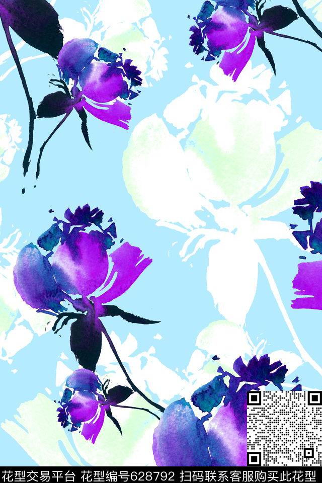 女装花卉大花数码印花华亿平台下载（图片编号: 628792） - 瓦栏（Walan）