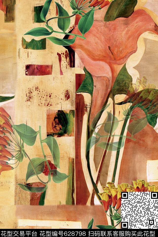 花朵写意花卉数码印花华亿平台下载（图片编号: 628798） - 瓦栏（Walan）