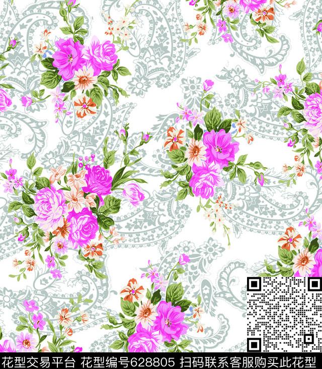 花卉花朵腰果花传统印花华亿平台下载（图片编号: 628805） - 瓦栏（Walan）