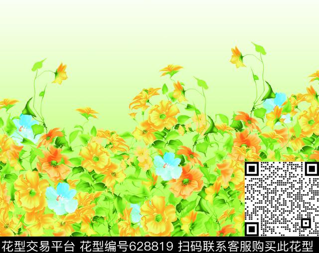 小碎花花卉渐变数码印花华亿平台下载（图片编号: 628819） - 瓦栏（Walan）