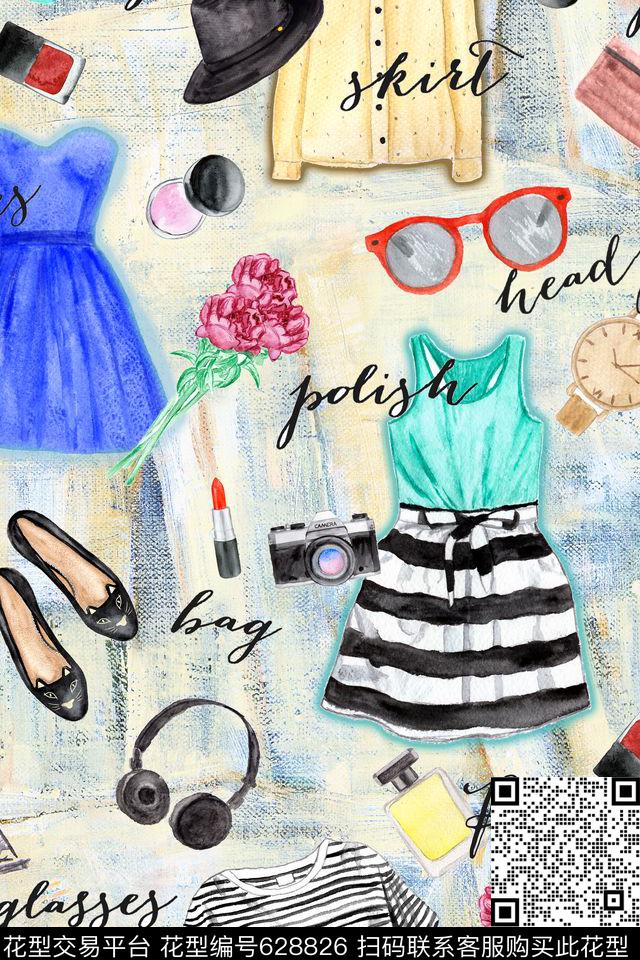 手绘水彩衣服数码印花华亿平台下载（图片编号: 628826） - 瓦栏（Walan）