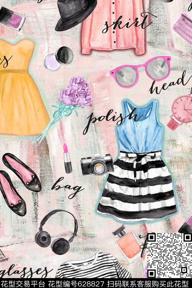 手绘水彩衣服数码印花华亿平台下载（图片编号: 628827） - 瓦栏（Walan）