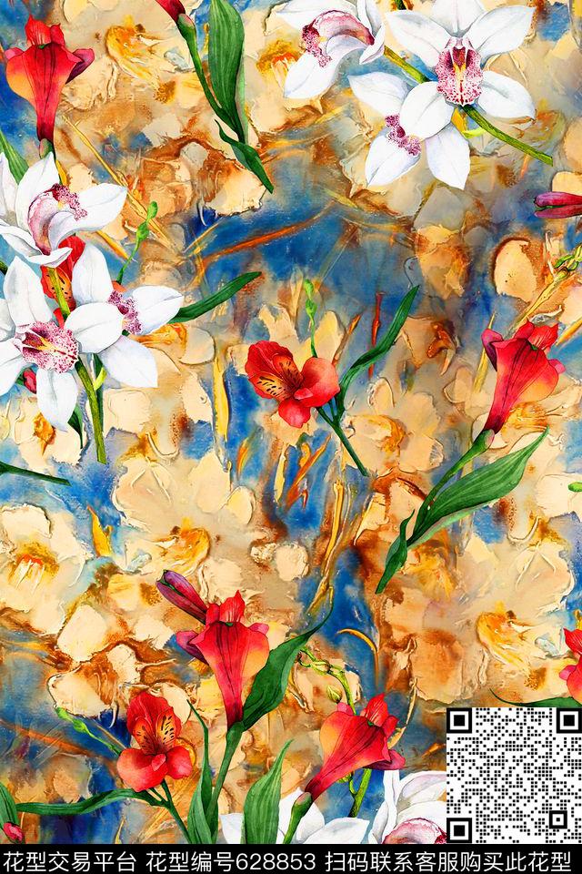油画肌理大牌春夏数码印花华亿平台下载（图片编号: 628853） - 瓦栏（Walan）