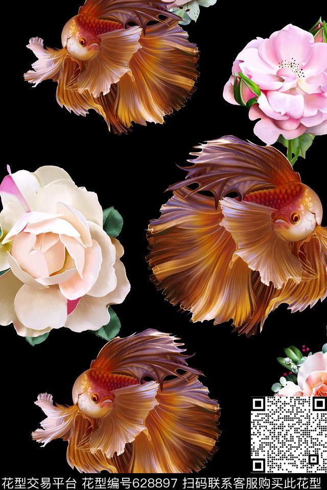 花卉鱼3D数码印花华亿平台下载（图片编号: 628897） - 瓦栏（Walan）