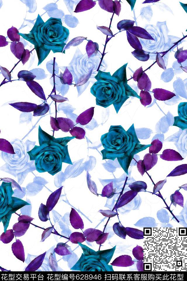 花卉玫瑰女装数码印花华亿平台下载（图片编号: 628946） - 瓦栏（Walan）