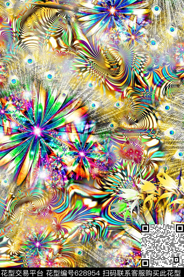 分形花卉羽毛数码印花华亿平台下载（图片编号: 628954） - 瓦栏（Walan）