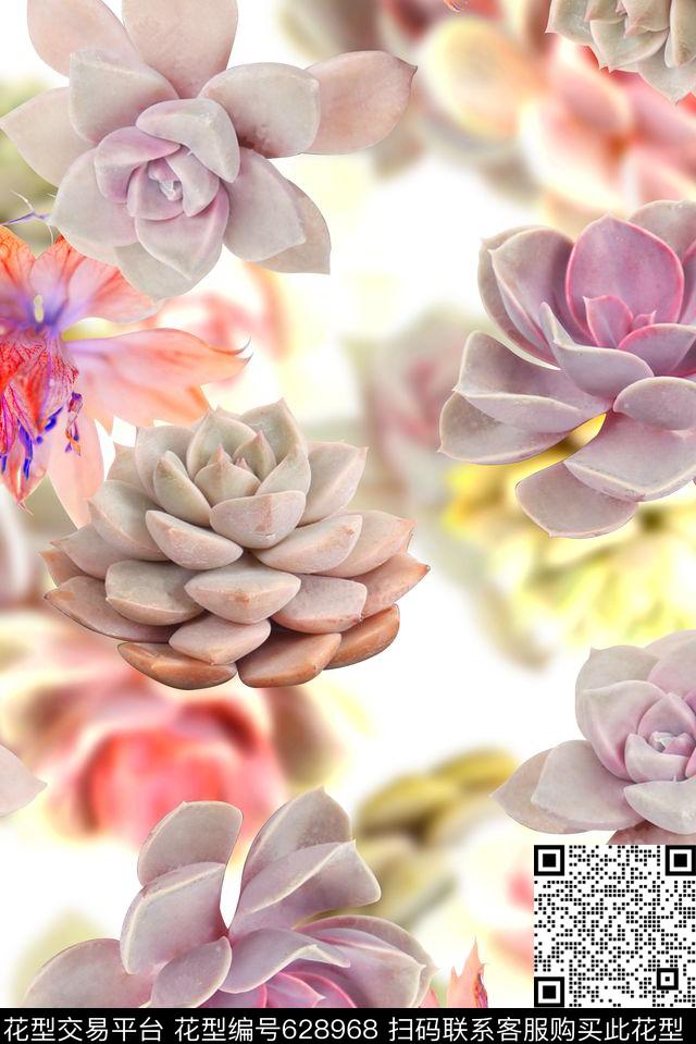 时尚潮流女装裙子数码印花时尚流行设计肉类植物彩色印花时尚手绘朦胧感印花数码印花华亿平台下载（图片编号: 628968） - 瓦栏（Walan）