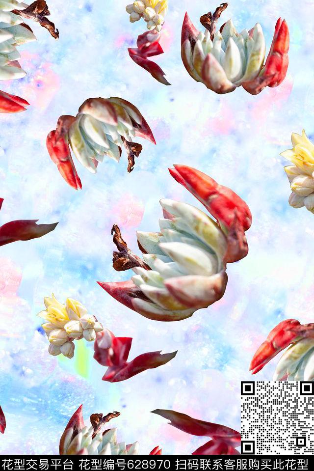时尚抽象渐变肉类植物数码印花时尚潮流女装服装印花清爽艳丽朦胧数码印花数码印花华亿平台下载（图片编号: 628970） - 瓦栏（Walan）