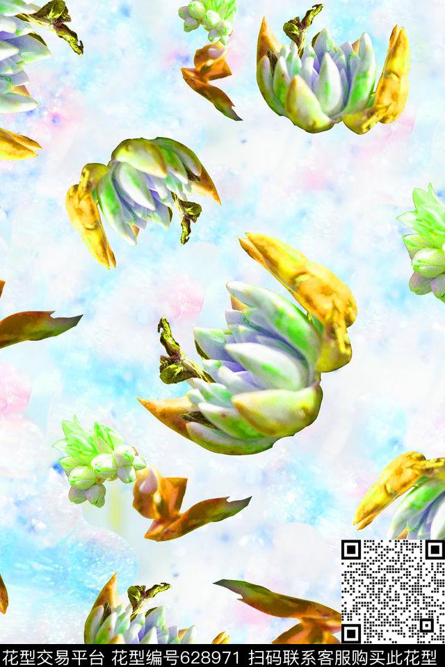 时尚抽象渐变肉类植物数码印花时尚潮流女装服装印花清爽艳丽朦胧数码印花数码印花华亿平台下载（图片编号: 628971） - 瓦栏（Walan）