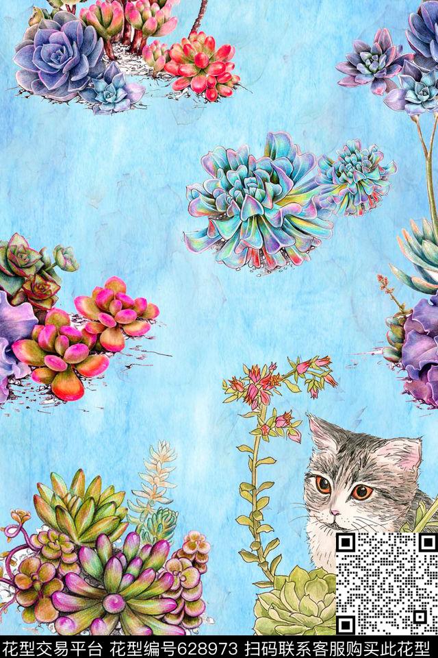 植物多肉花卉数码印花华亿平台下载（图片编号: 628973） - 瓦栏（Walan）
