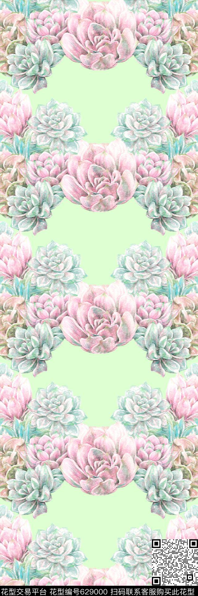 花卉时尚多肉植物丝巾长巾数码印花华亿平台下载（图片编号: 629000） - 瓦栏（Walan）