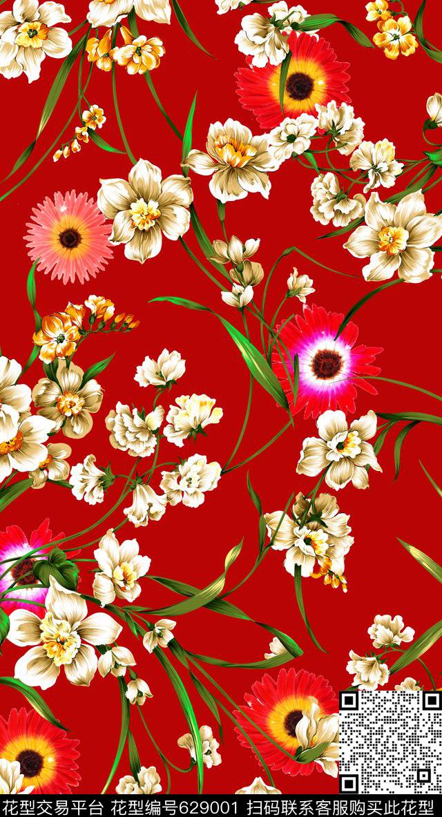 面料花花卉小雏菊数码印花华亿平台下载（图片编号: 629001） - 瓦栏（Walan）