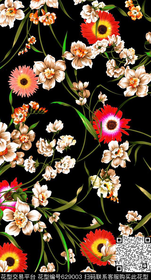 面料花花卉小雏菊数码印花华亿平台下载（图片编号: 629003） - 瓦栏（Walan）