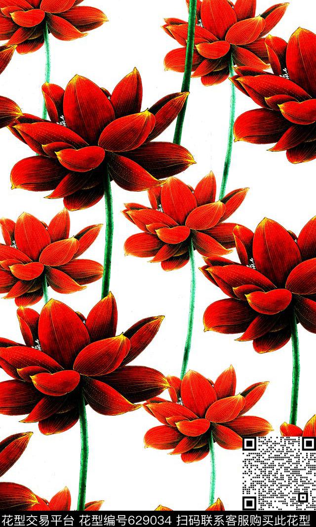 写意花卉花卉荷花数码印花华亿平台下载（图片编号: 629034） - 瓦栏（Walan）
