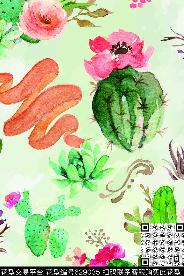 花卉多肉植物数码印花华亿平台下载（图片编号: 629035） - 瓦栏（Walan）