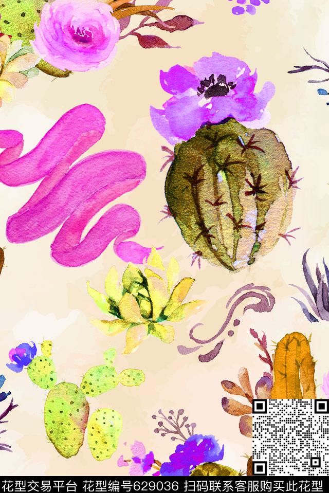 花卉多肉植物数码印花华亿平台下载（图片编号: 629036） - 瓦栏（Walan）