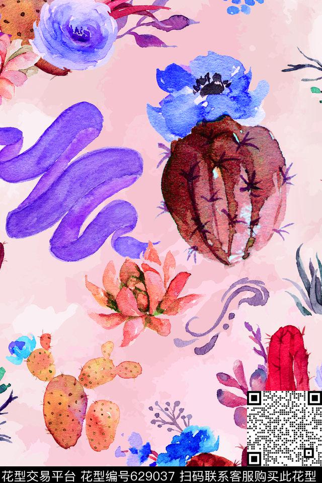 花卉多肉植物数码印花华亿平台下载（图片编号: 629037） - 瓦栏（Walan）