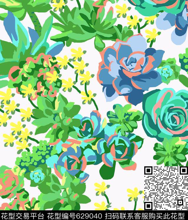 多肉传统印花华亿平台下载（图片编号: 629040） - 瓦栏（Walan）