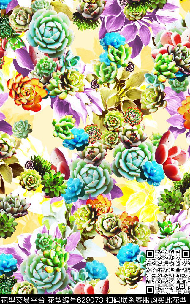 花朵多肉植物迪拜数码印花华亿平台下载（图片编号: 629073） - 瓦栏（Walan）