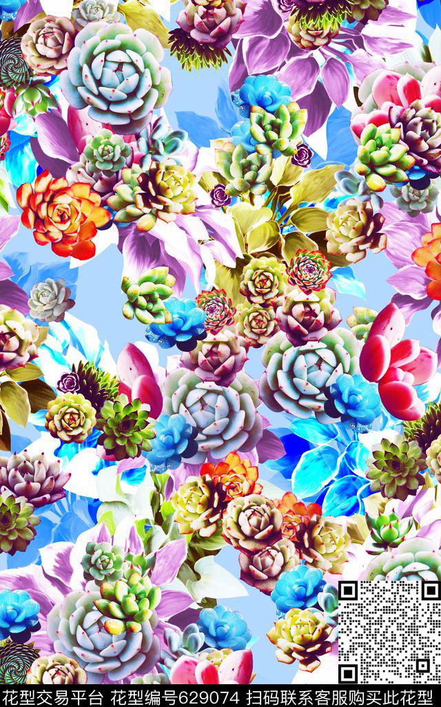 花朵多肉植物迪拜数码印花华亿平台下载（图片编号: 629074） - 瓦栏（Walan）