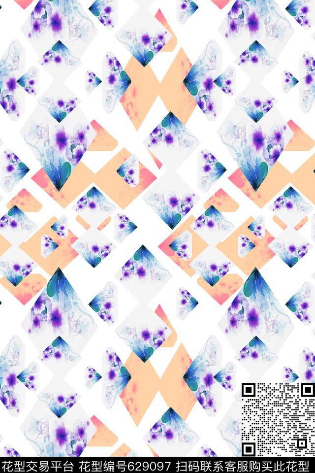 小方块花卉休闲数码印花华亿平台下载（图片编号: 629097） - 瓦栏（Walan）