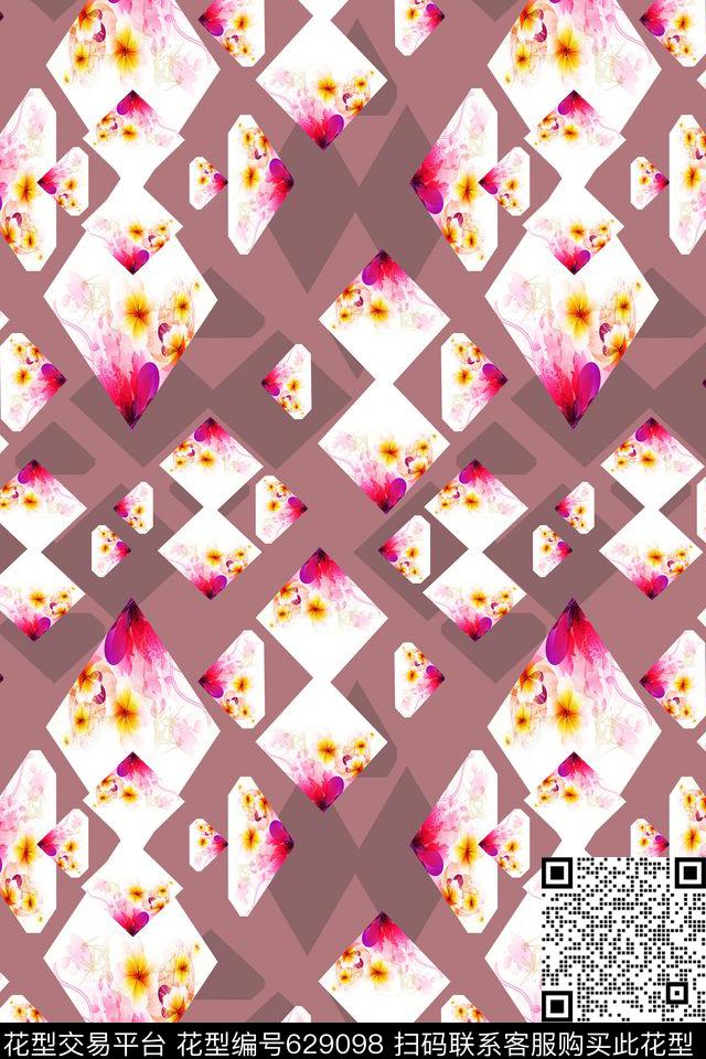 小方块花卉休闲数码印花华亿平台下载（图片编号: 629098） - 瓦栏（Walan）