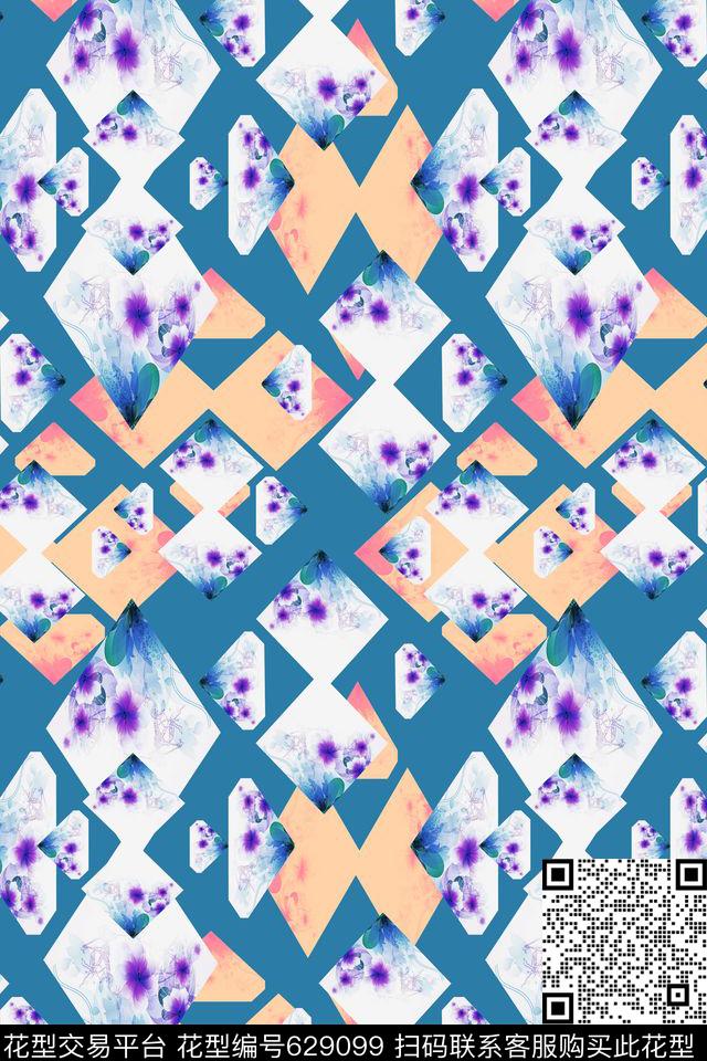 小方块花卉休闲数码印花华亿平台下载（图片编号: 629099） - 瓦栏（Walan）