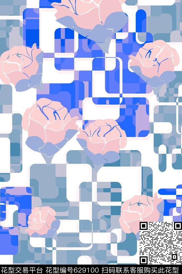 花卉休闲不规则几何数码印花华亿平台下载（图片编号: 629100） - 瓦栏（Walan）