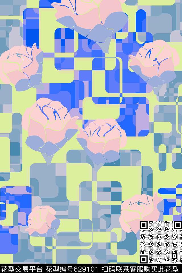 花卉休闲不规则几何数码印花华亿平台下载（图片编号: 629101） - 瓦栏（Walan）