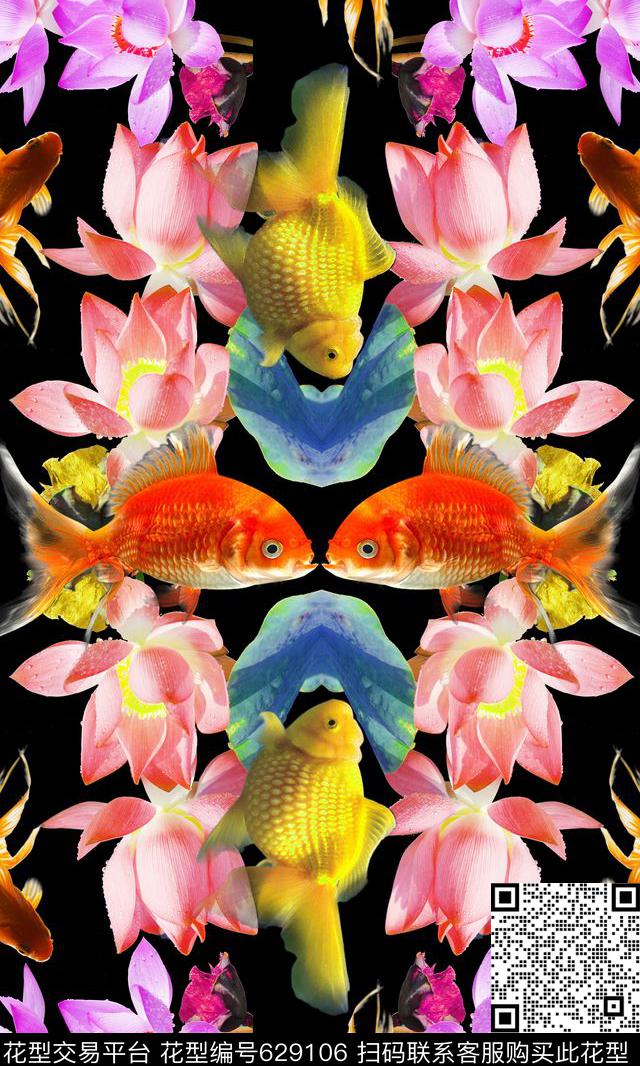 金鱼荷花数码印花华亿平台下载（图片编号: 629106） - 瓦栏（Walan）