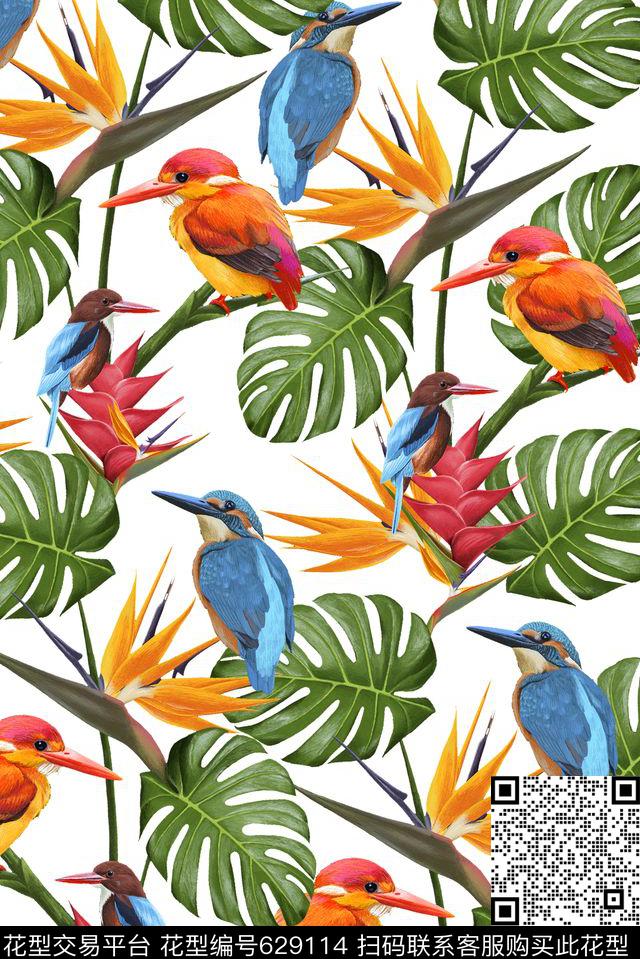 天堂鸟花热带大叶子数码印花华亿平台下载（图片编号: 629114） - 瓦栏（Walan）