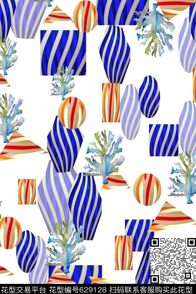 休闲海洋意向不规则几何数码印花华亿平台下载（图片编号: 629128） - 瓦栏（Walan）