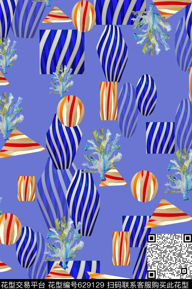 休闲海洋意向不规则几何数码印花华亿平台下载（图片编号: 629129） - 瓦栏（Walan）