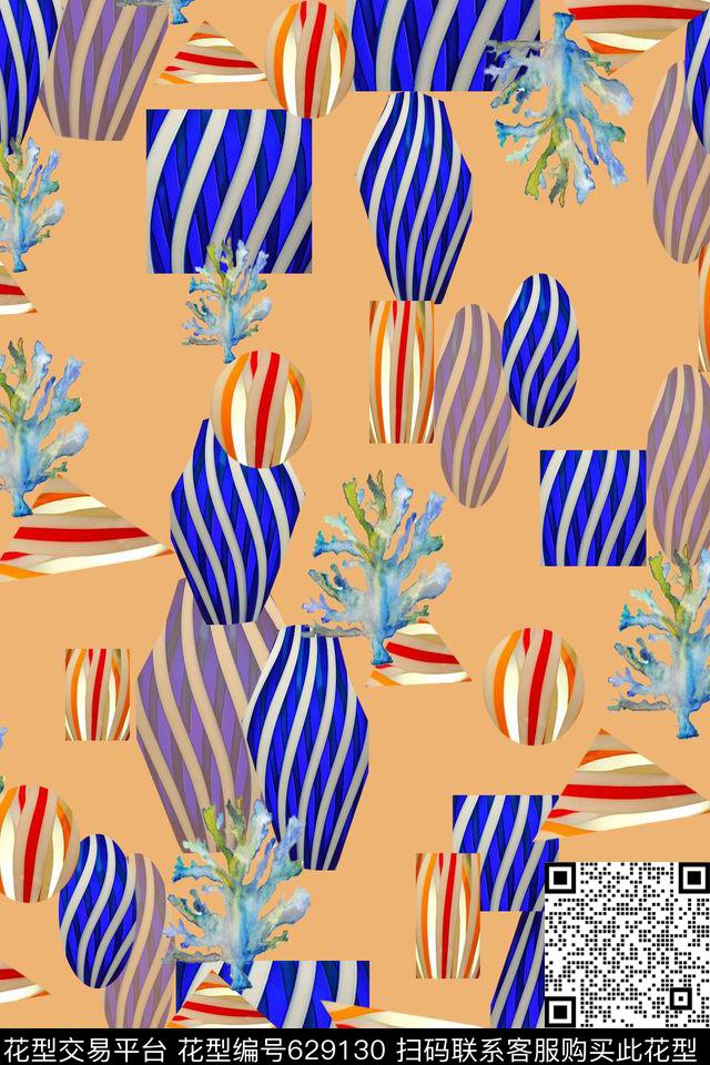 休闲海洋意向不规则几何数码印花华亿平台下载（图片编号: 629130） - 瓦栏（Walan）